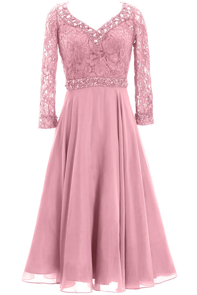 MACloth Women 3/4 Sleeve Lace Wedding Tea Length Mother of Bride Dresses Midi