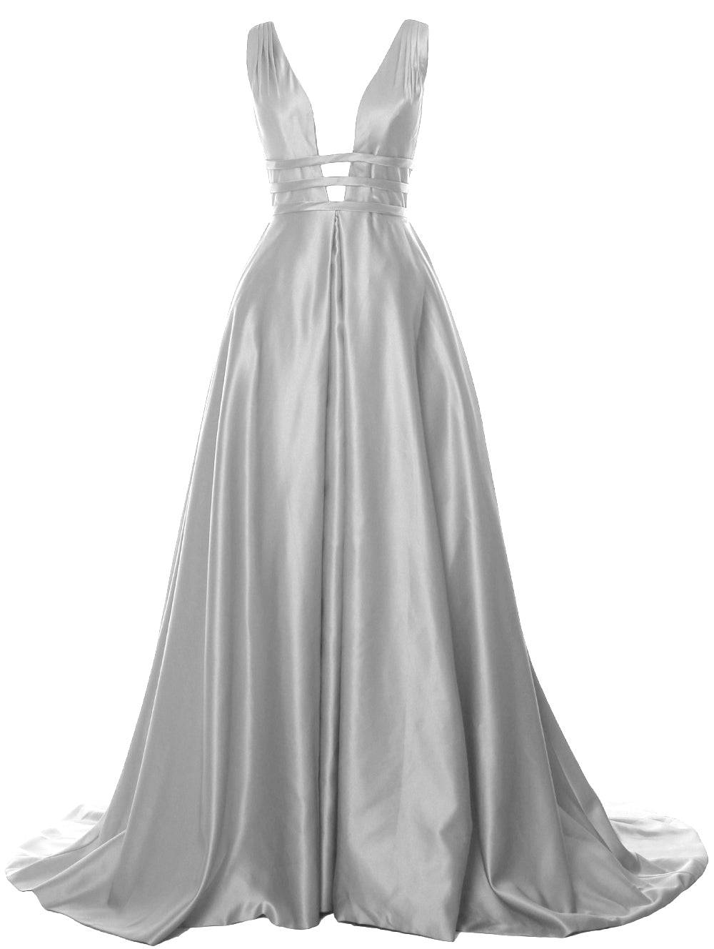 MACloth Damen Ballkleid mit tiefem V-Ausschnitt, Satin, ärmellos, formelle Abendkleider