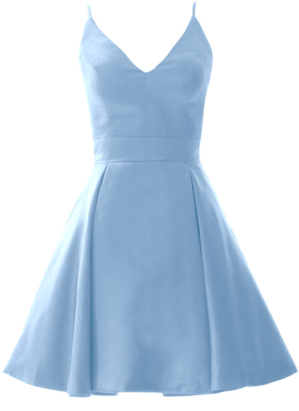 MACloth Mini Prom Homecoming Dresses V Neck Satin Wedding Guest Formal Gown