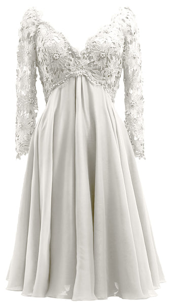 MACloth Women Long Sleeves Short Mother  Bride Dresses V Neck Cocktail Party