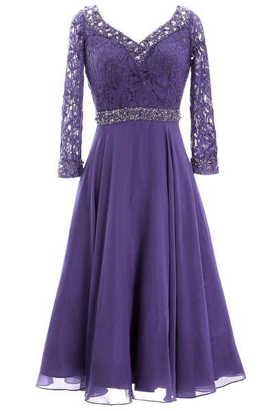MACloth Women 3/4 Sleeve Lace Wedding Tea Length Mother of Bride Dresses Midi