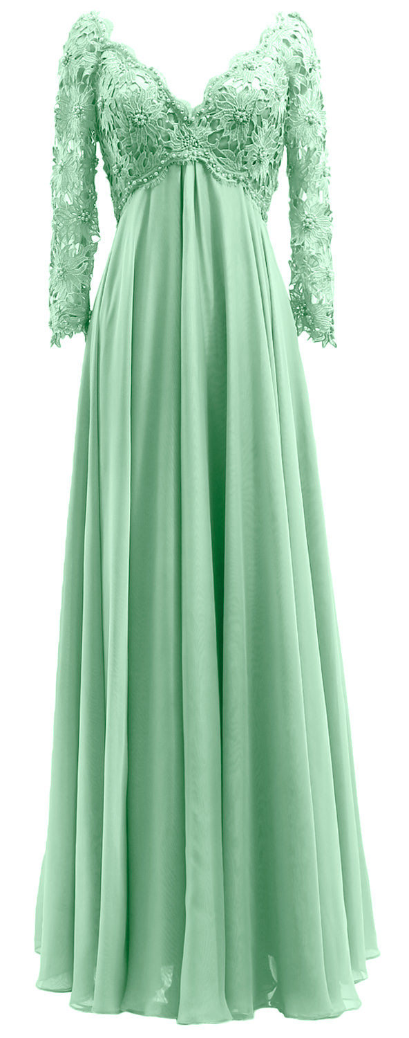 MACloth Damen Abendkleid für die Brautmutter, V-Ausschnitt, Spitze, lange Ärmel