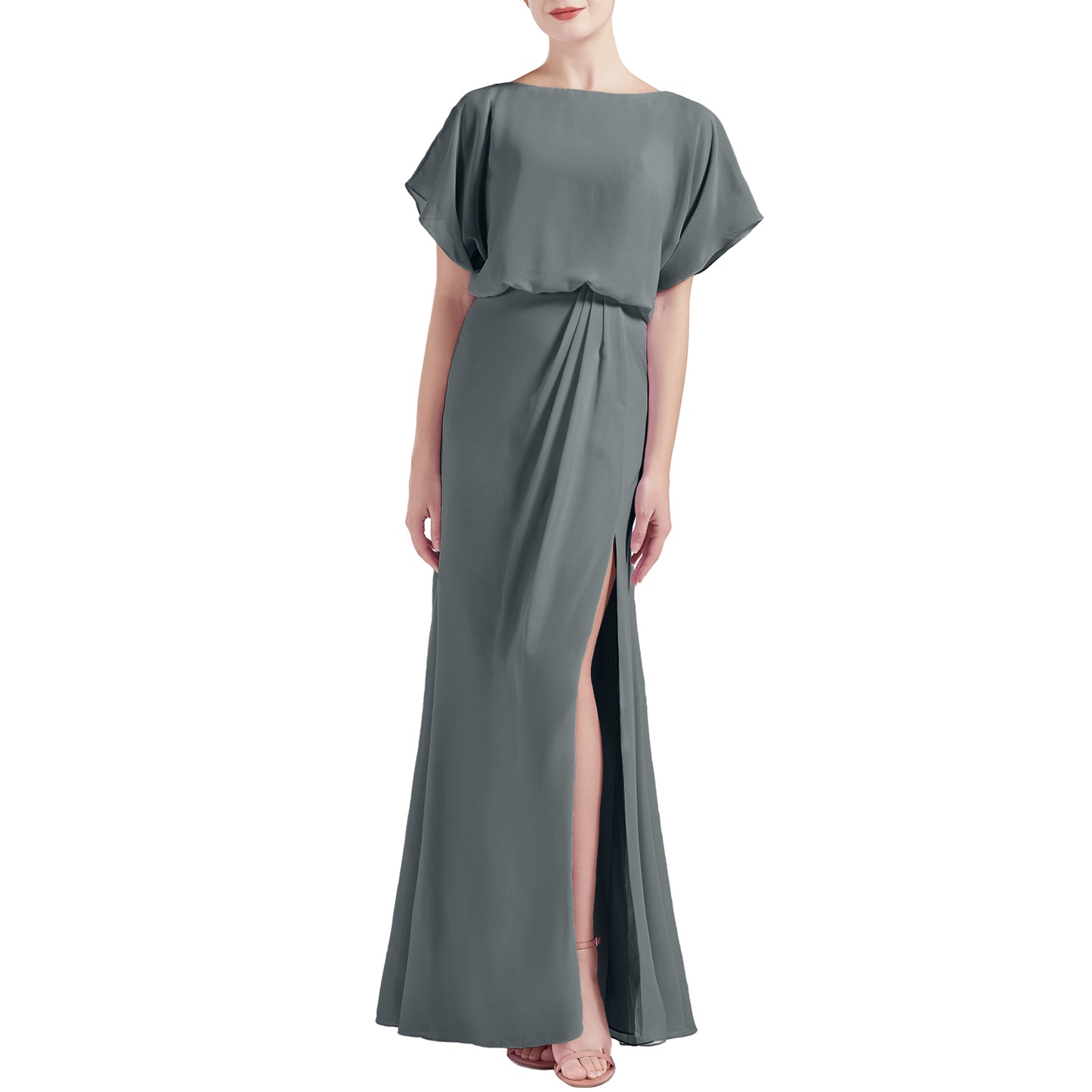 MACloth Women Chic Kimono Boat Neck Long Bridesmaid Dresses Slit MACloth Women Chic Kimono Boat Neck Long Bridesmaid Dresses Slit