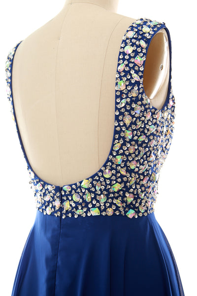 MACloth Women Straps Crystal Chiffon Long Prom Wedding Party Dress Evening Gown