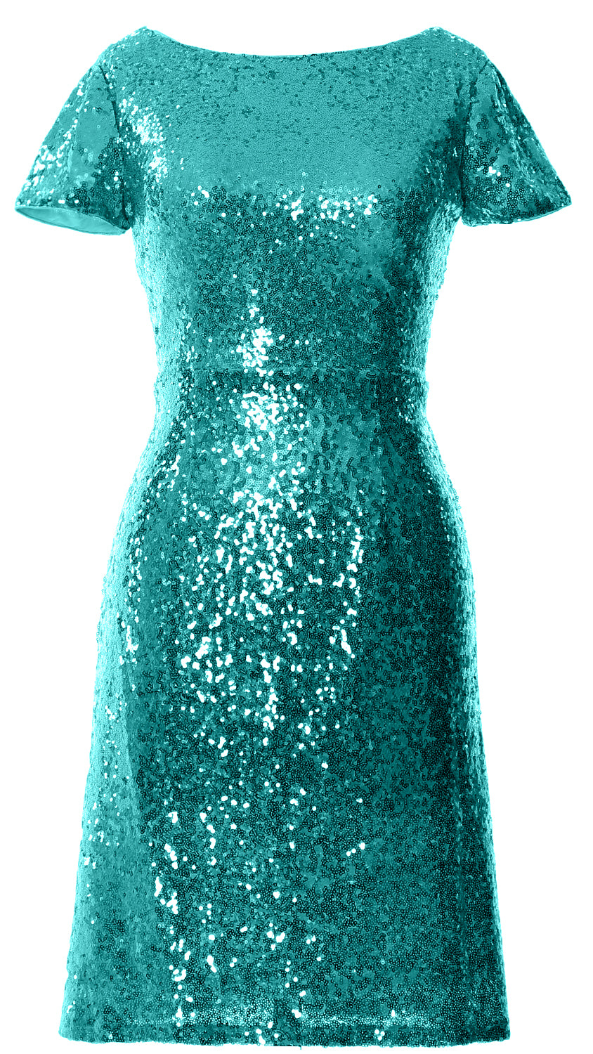 MACloth Damen Kurze Ärmel Knielange Pailletten Brautjungfern Cocktailkleider