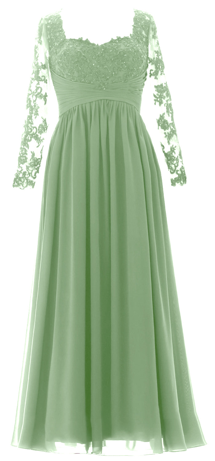 MACloth Damen Kleider für die Brautmutter, Spitze, formelles Abendkleid mit Ärmeln