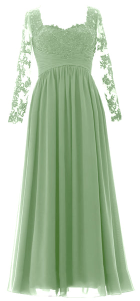 MACloth Women Mother of the Bride Dresses Lace Formal Evening Gown with Sleeves