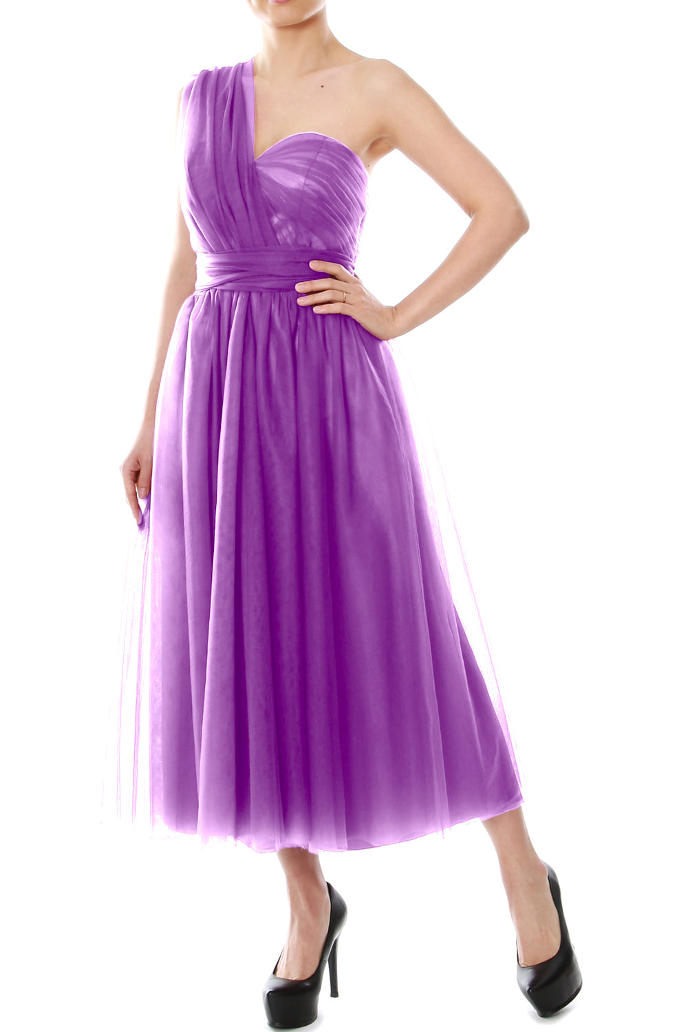 MACloth Midi Convertible Vestidos de dama de honor Vestido de fiesta de boda de tul