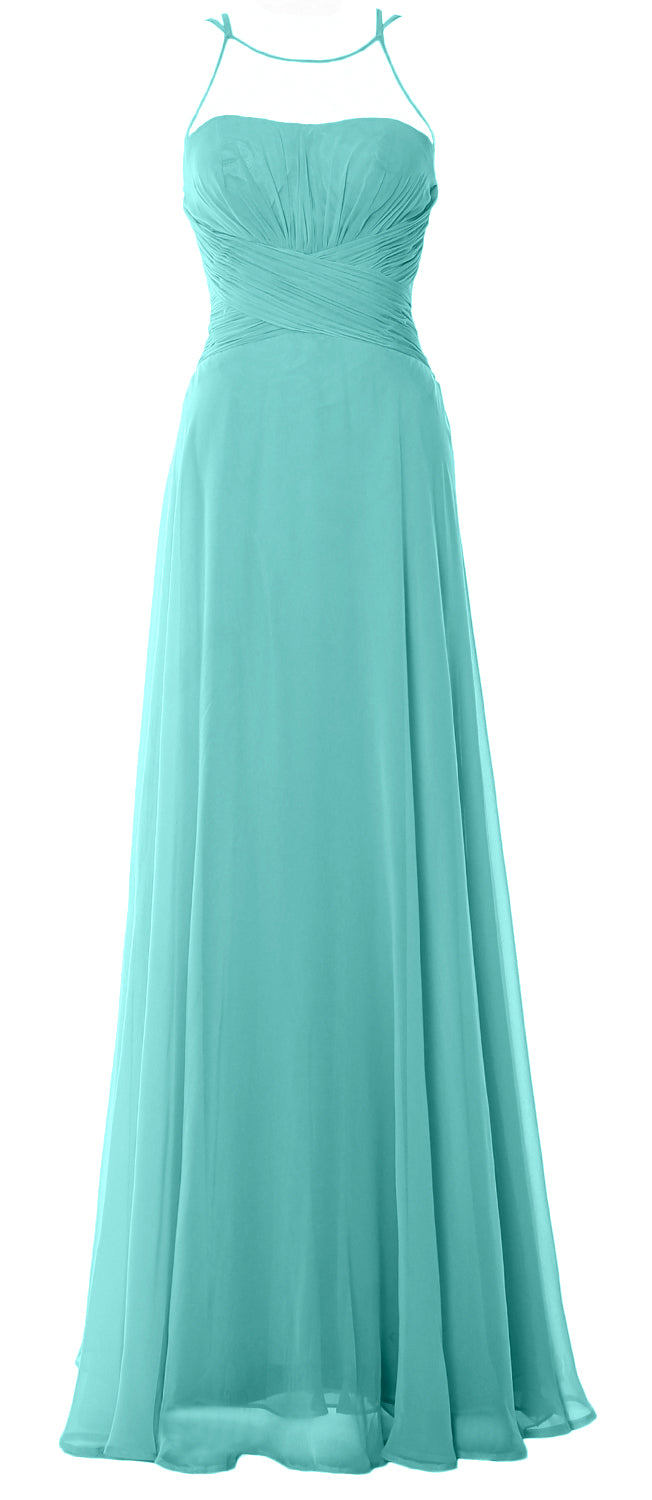 MACloth Damen Neckholder Langes Brautjungfernkleid Chiffon Schlichtes Ballkleid Formales Kleid