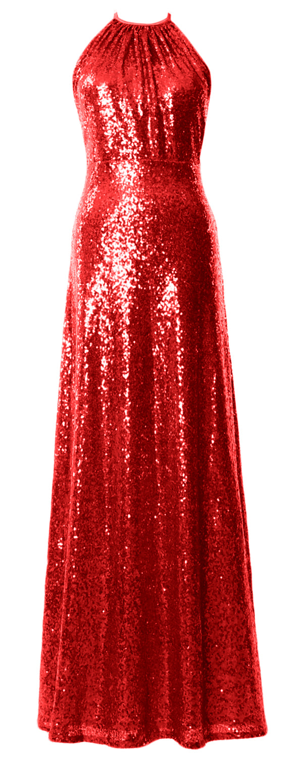 MACloth Damen Neckholder Pailletten Lange Brautjungfernkleider Hochzeit Party Abendkleid