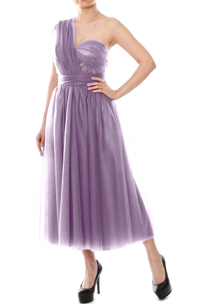 MACloth Midi Convertible Bridesmaid Dresses Tulle Wedding Party Gown Bridal
