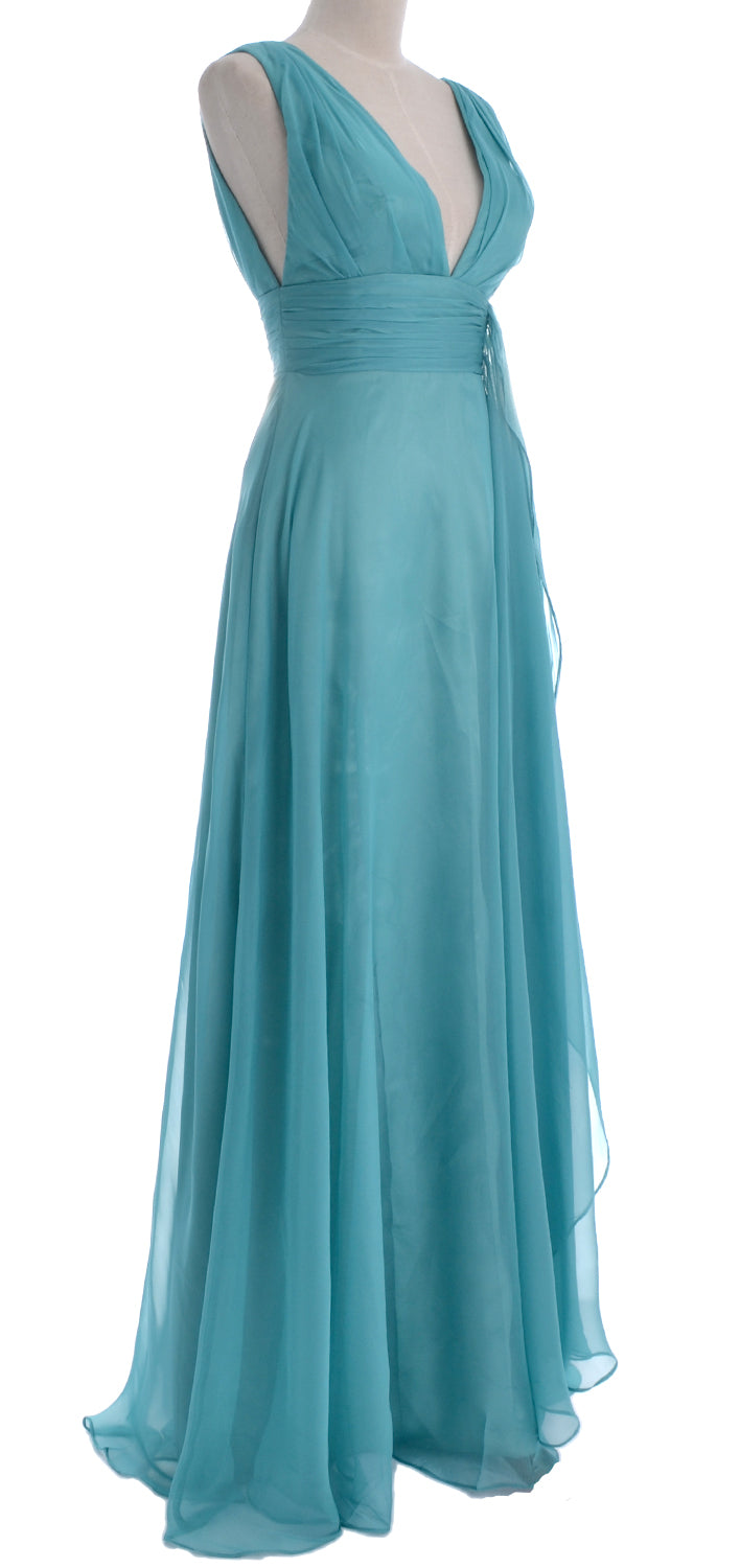 MACloth Women V Neck Long Chiffon Wedding Party Guest Bridesmaid Dress Prom Gown