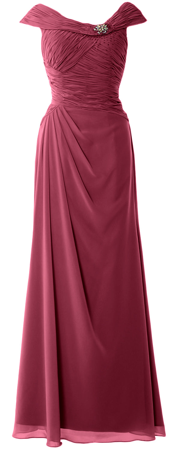 MACloth Women Cap Sleeves Boat Neck Formal Gown Long Mother of the Bride Dress