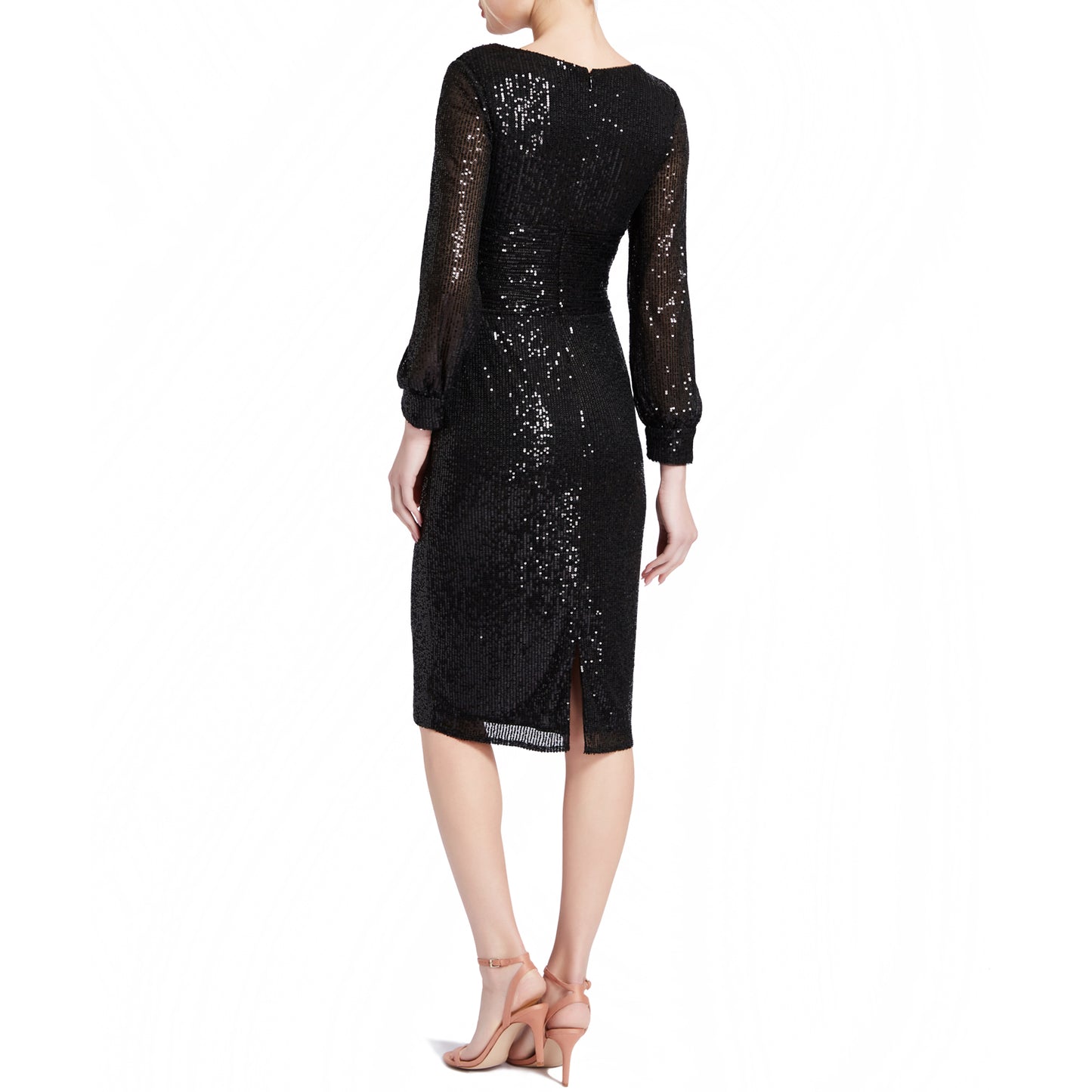 MACloth Damen Empire-Kleid mit V-Ausschnitt, langen Ärmeln und Pailletten, kurz, Cocktailparty-Kleid