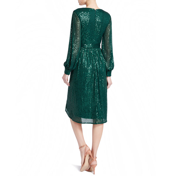 MACloth Women V Neck Long Sleeve Short Wrap Sequin Wedding Guest Cocktail Dress