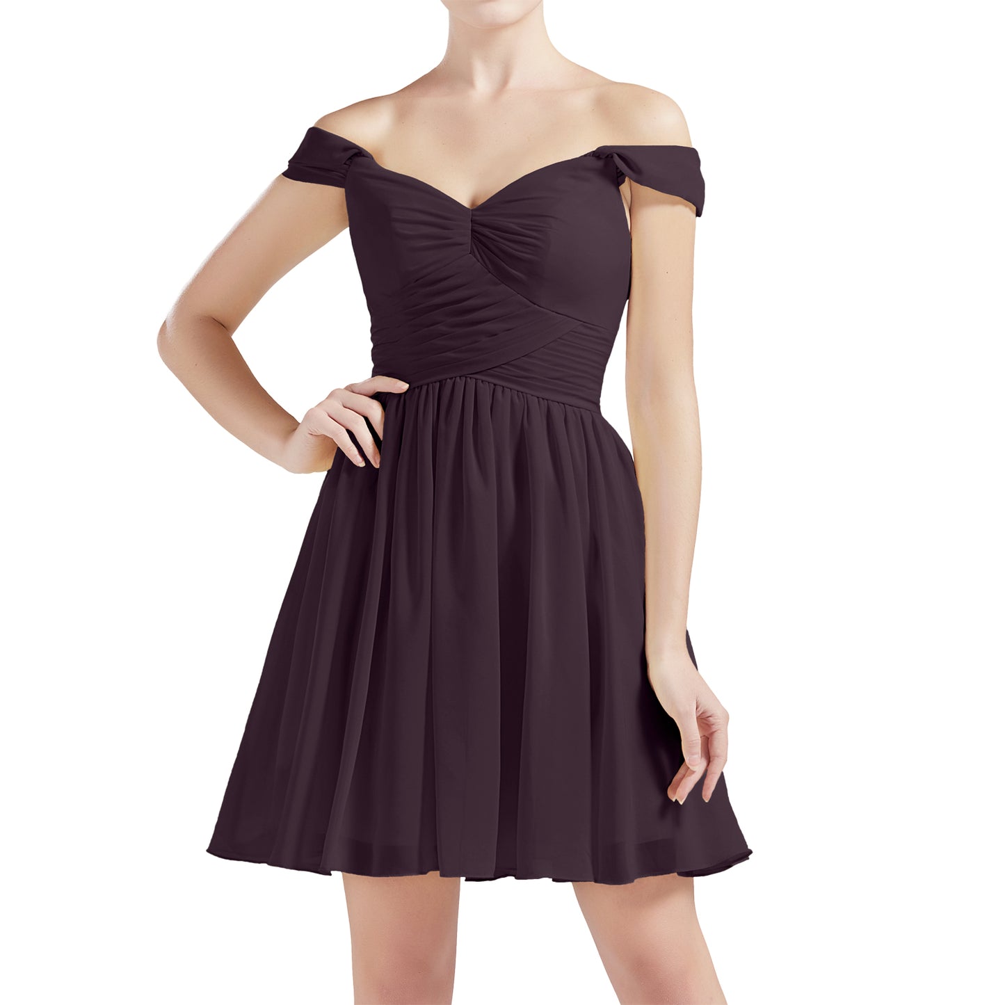 MACloth Damen Schulterfrei Kurze Chiffon Brautjungfernkleider Hochzeit Party BD MoH