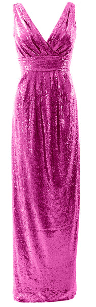 MACloth Women Bridesmaid Dresses V Neck Sleeveless Sequin Formal Evening Gown