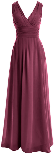 MACloth Long Romantic Wedding Party Bridesmaid Dresses V neck Sleeveless