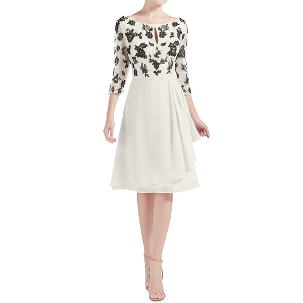 MACloth Women Boat Neck 3/4 Sleeves Short Lace Mother Bride Dresses Cocktail MoB