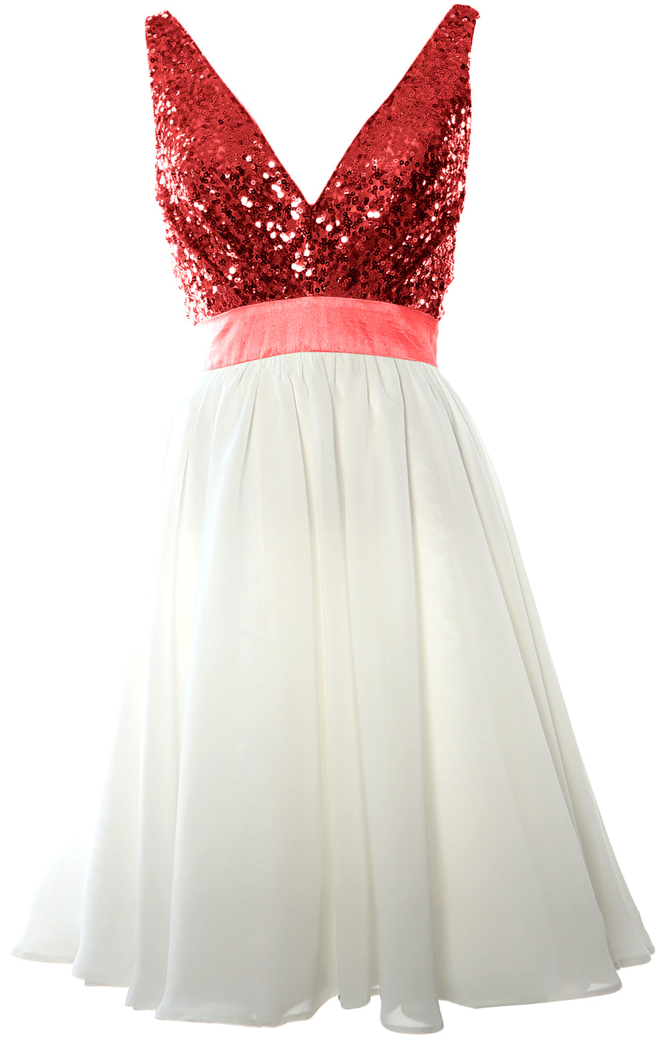 MACloth Short Bridesmaid Dresses Plunge V Neck Sequin Cocktail Party Formal Gown