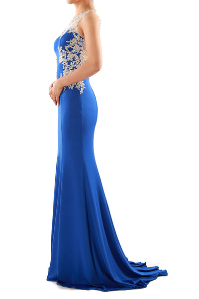 MACloth Women Mermaid Lace Jersey Long Prom Dress Formal Party Evening Gown