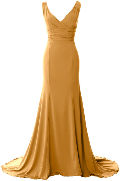 MACloth Long Mermaid Jersey Prom Dresses V-Neck Sleeveless Evening Party Gown