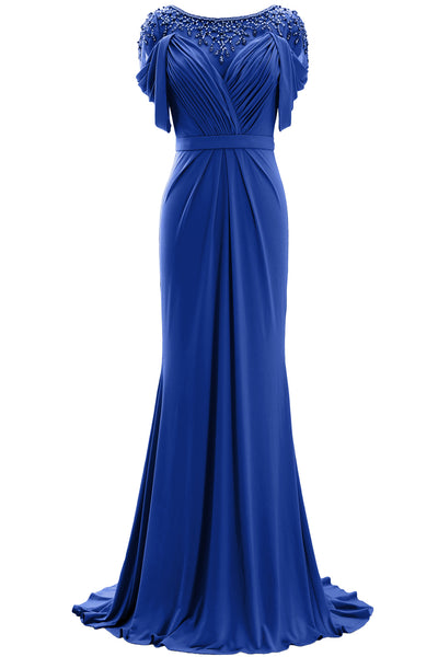 MACloth Women Mother of the Bride Dress Short Sleeves Jersey Formal Evening Gown