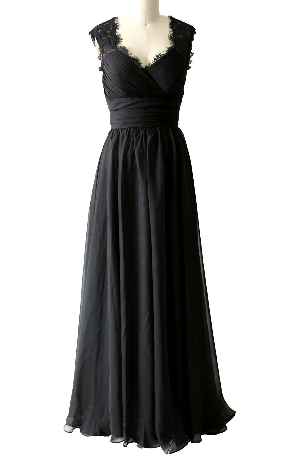 MACloth Women Vintage Long Bridesmaid Dress V Neck Lace Formal Evening Gown