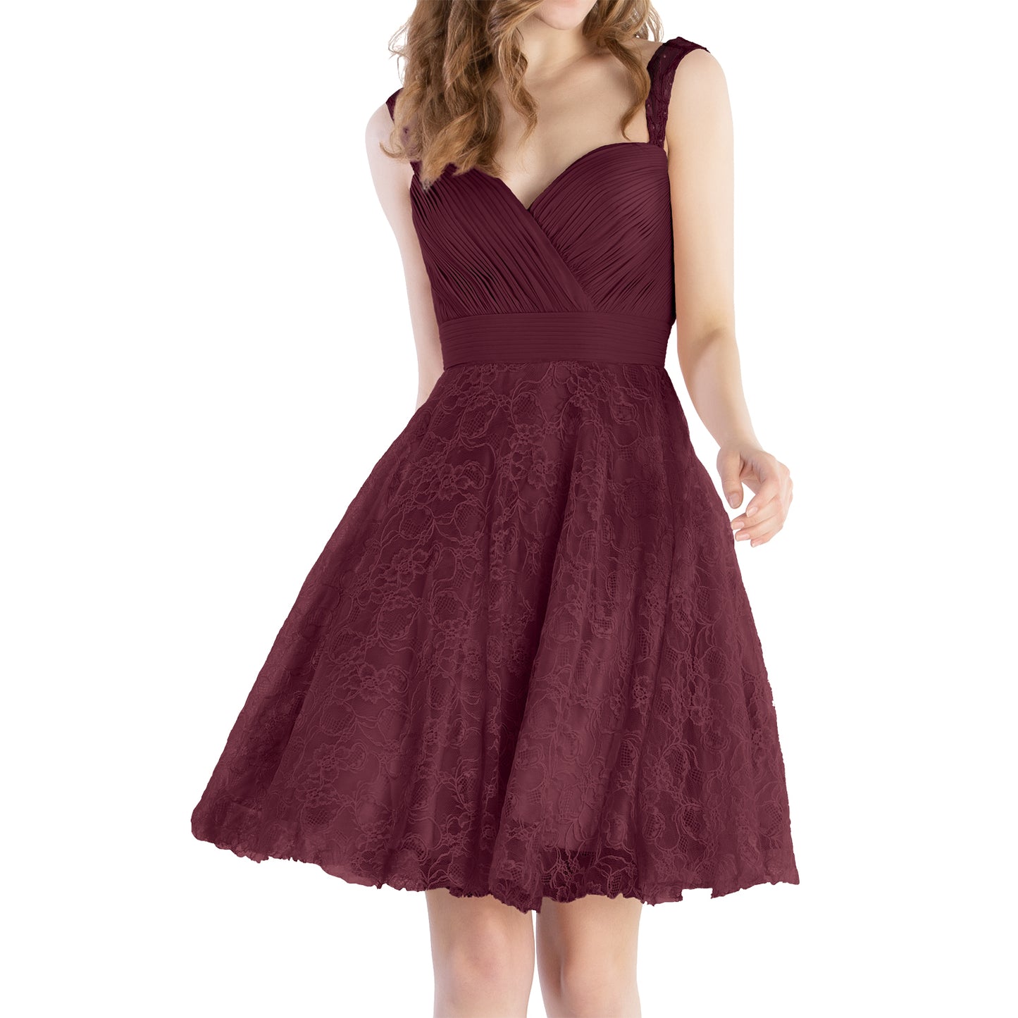 MACloth Women Sweetheart Pleated Lace Short Wedding Party Bridesmaid Dresses LBD