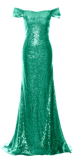 MACloth Women Off the Shoulder Prom Gown Mermaid Sequin Long Formal Evening Gown
