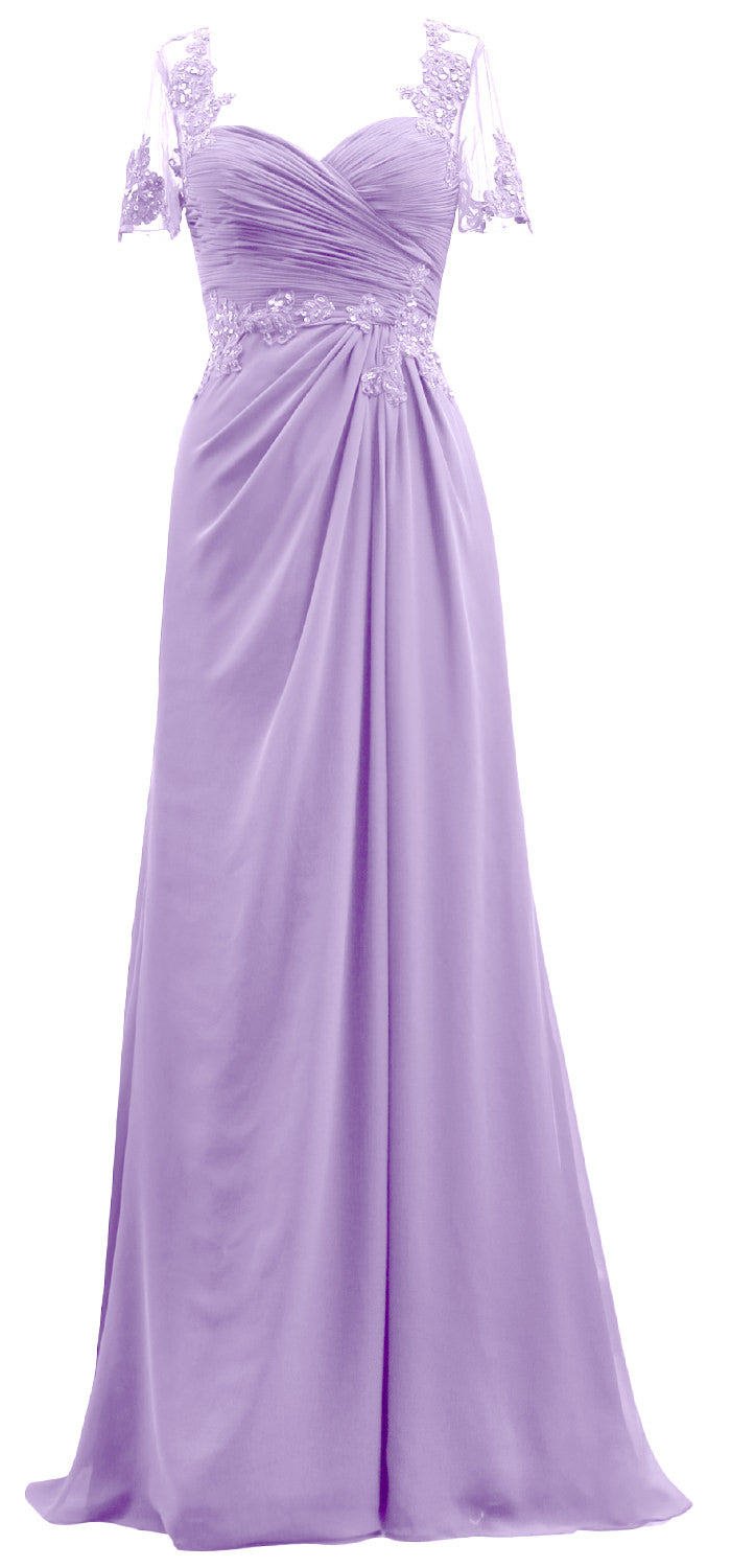 MACloth Damen Kurze Ärmel Spitze Formelles Abendkleid Maxikleid für die Brautmutter