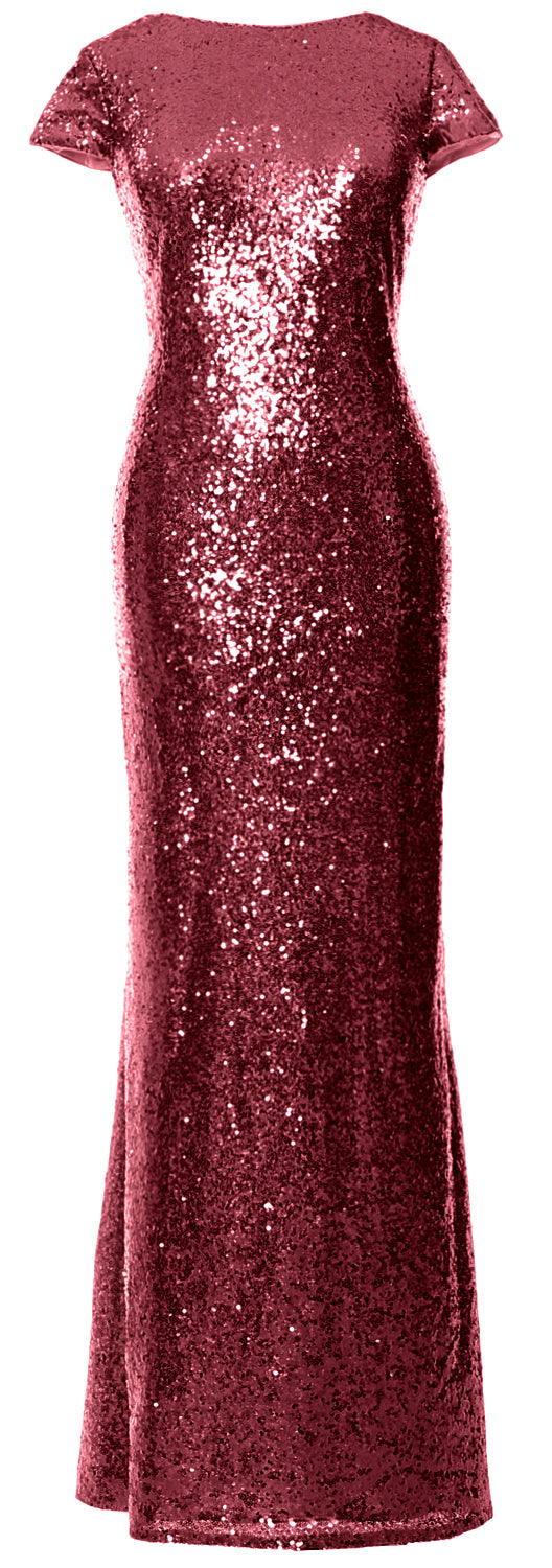 MACloth Damen Maxi-Kleid mit Pailletten für Brautjungfern, Flügelärmel, Hochzeit, offener Rücken