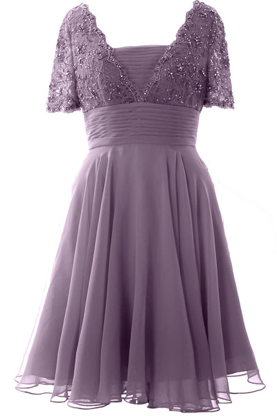 MACloth Women Mother of Bride Dress Short Sleeves Lace Wedding Party Formal Gown