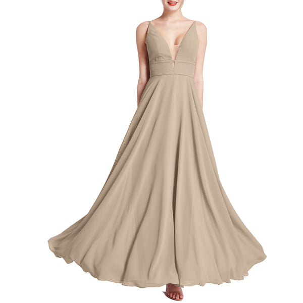 MACloth Women Plunge V Neck Long Elegant Wedding Party Bridesmaid Dresses