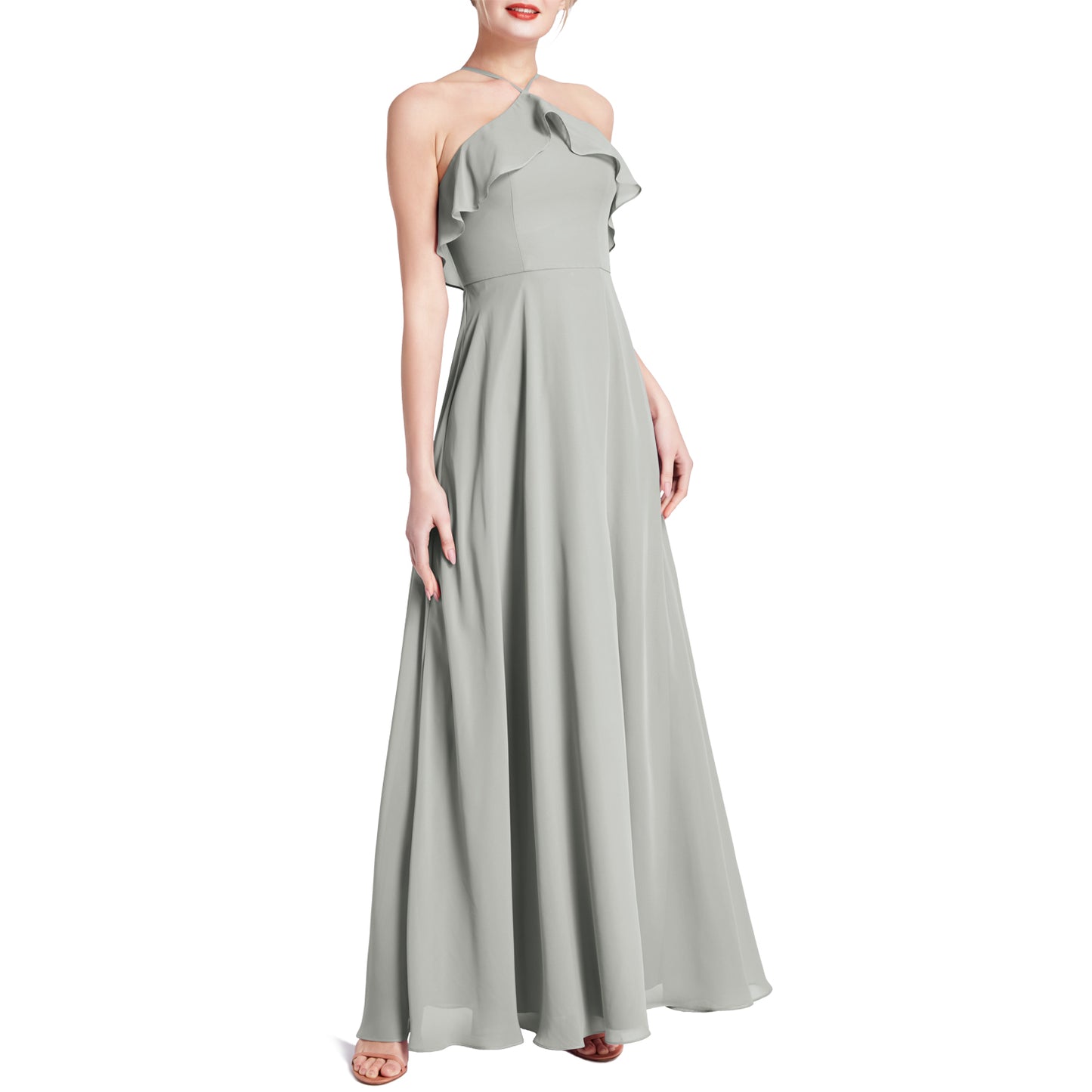 MACloth Women Ruffle Overlay Maxi Wedding Party Bridesmaid Dresses Evening Gown