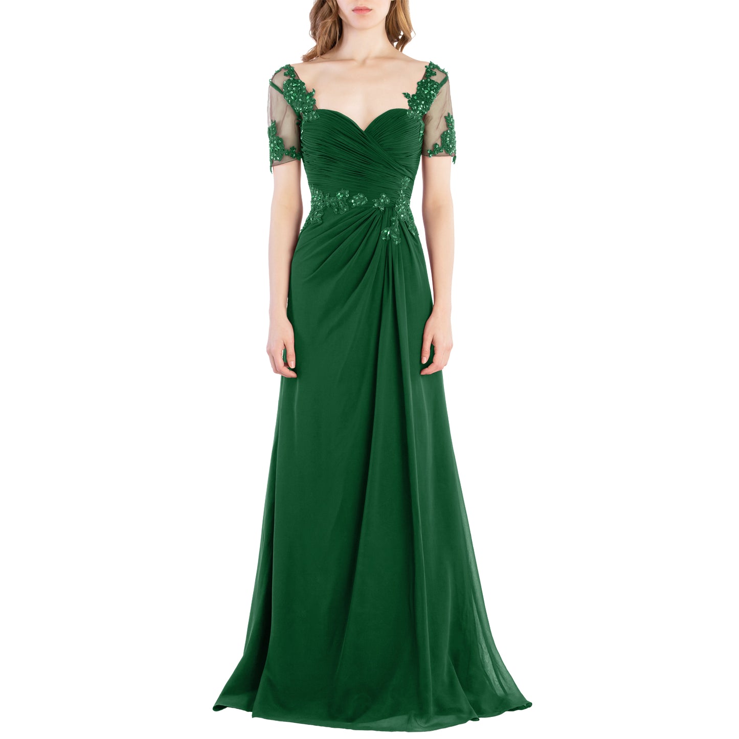 MACloth Women Vintage Short Sleeves Long Wedding Mother Bride Bridesmaid Dresses