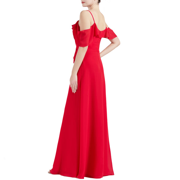 MACloth Women Cold Shoulder Long A Line Wedding Bridesmaid Dresses