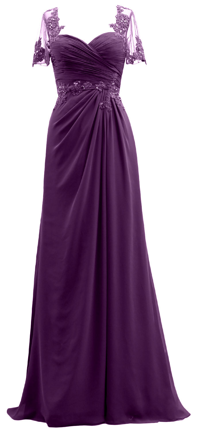 MACloth Damen Kurze Ärmel Spitze Formelles Abendkleid Maxikleid für die Brautmutter