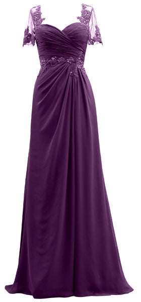 MACloth Women Short Sleeves Lace Formal Evening Gown Maxi Mother of Bride Dress