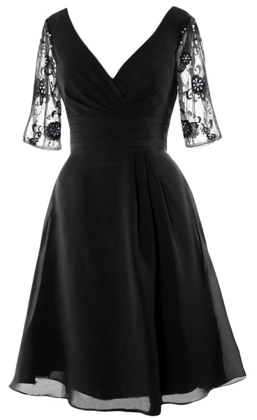 MACloth Mother of Bride Short Dresses Half Sleeves V Neck Cocktail