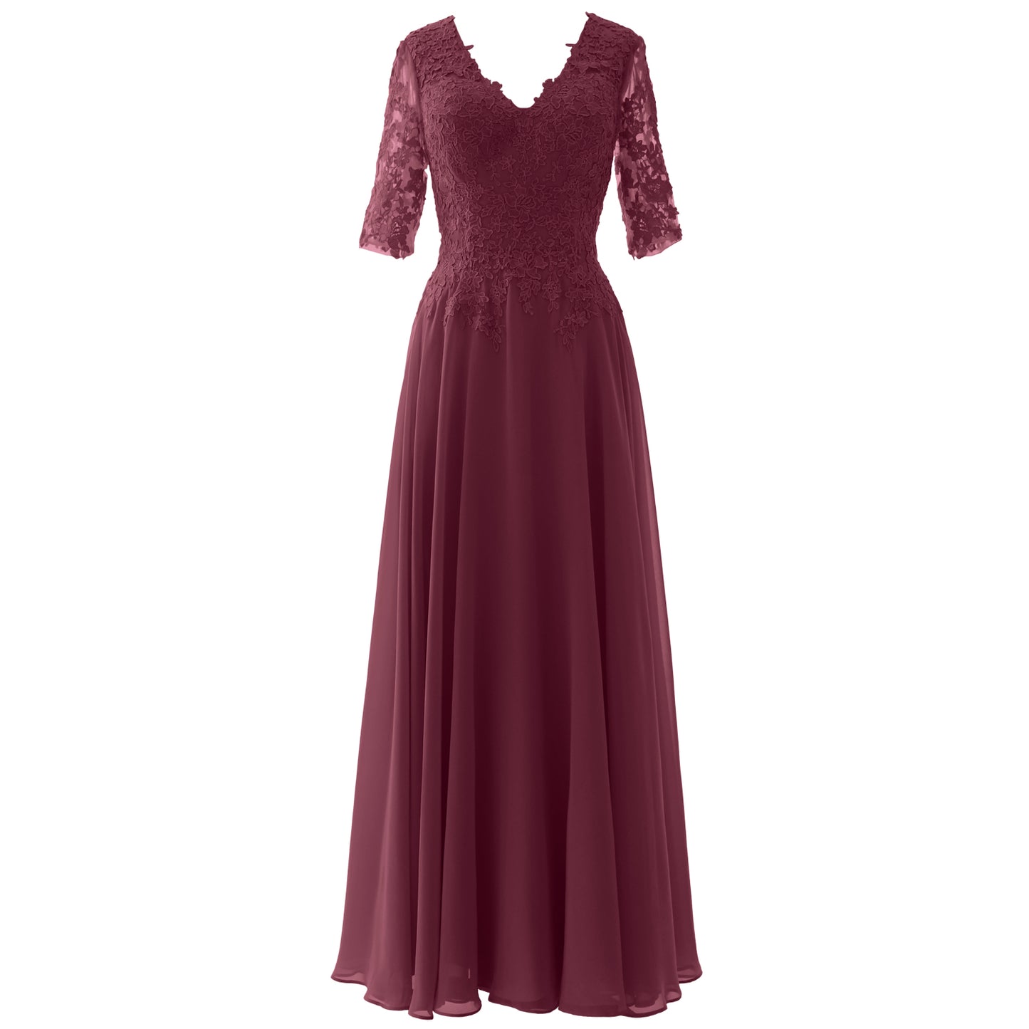 MACloth Vestido largo maxi para madre de la novia, manga corta, encaje, escote en V, vestido de noche