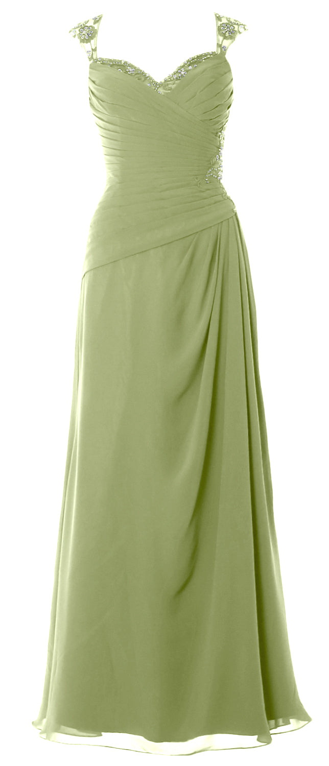 MACloth Women Cap Sleeves Long Mother of Bride Dress Open Back Party Formal Gown