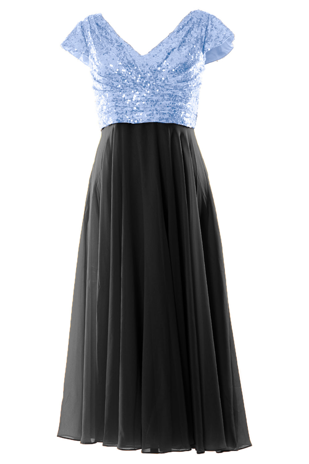 MACloth Damen Kleider für die Brautmutter, wadenlang, Pailletten, Flügelärmel, Brautjungfer