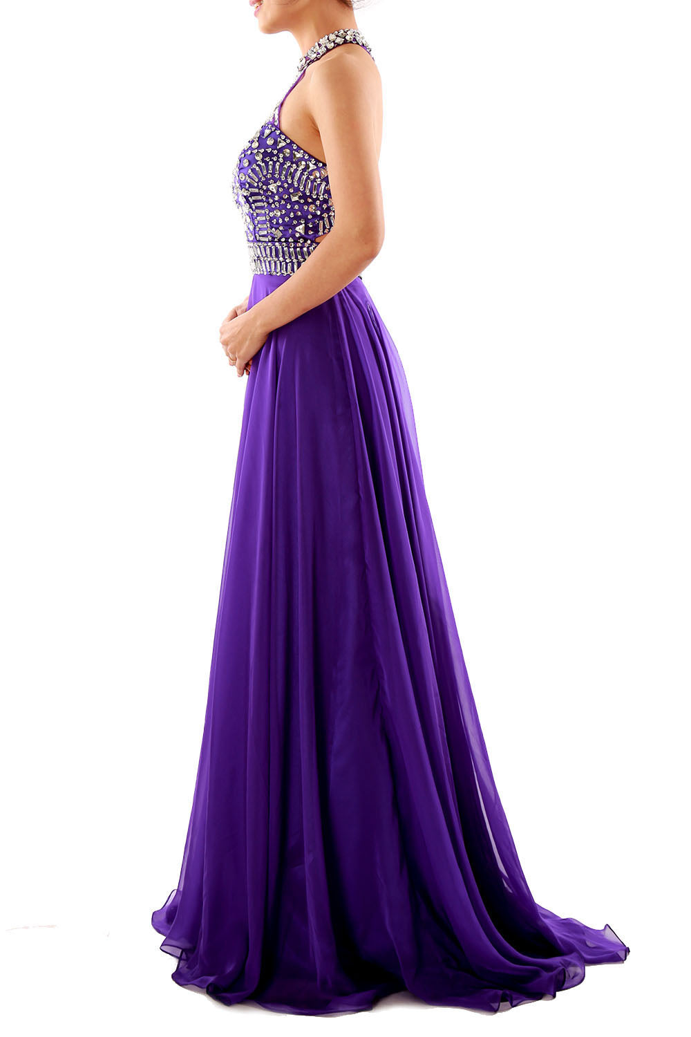 MACloth Damen Neckholder-Kleid mit hohem Halsausschnitt, ärmellos, lang, Ballkleid, Partykleid, Abendkleid