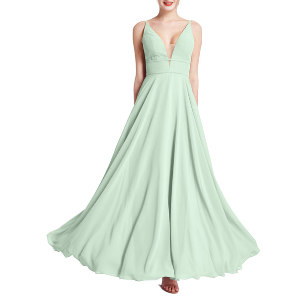 MACloth Women Plunge V Neck Long Elegant Wedding Party Bridesmaid Dresses