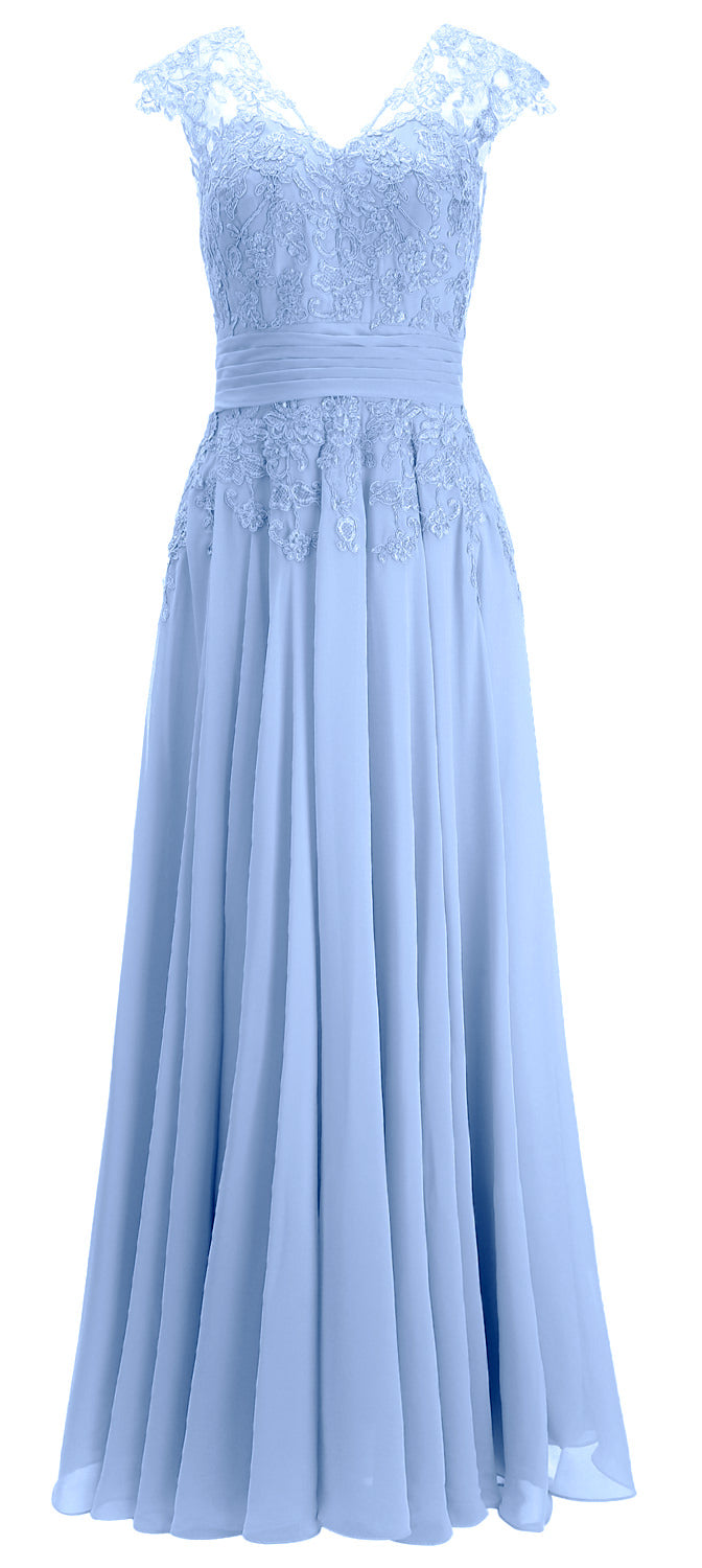 MACloth Damen Maxikleid für die Brautmutter, Flügelärmel, V-Ausschnitt, Spitze, Abendkleid