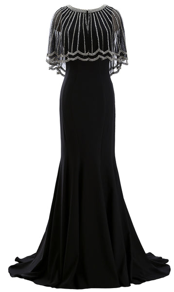 MACloth Women Beaded Mother of the Bride Dress with Sheer Cape Evening Gown