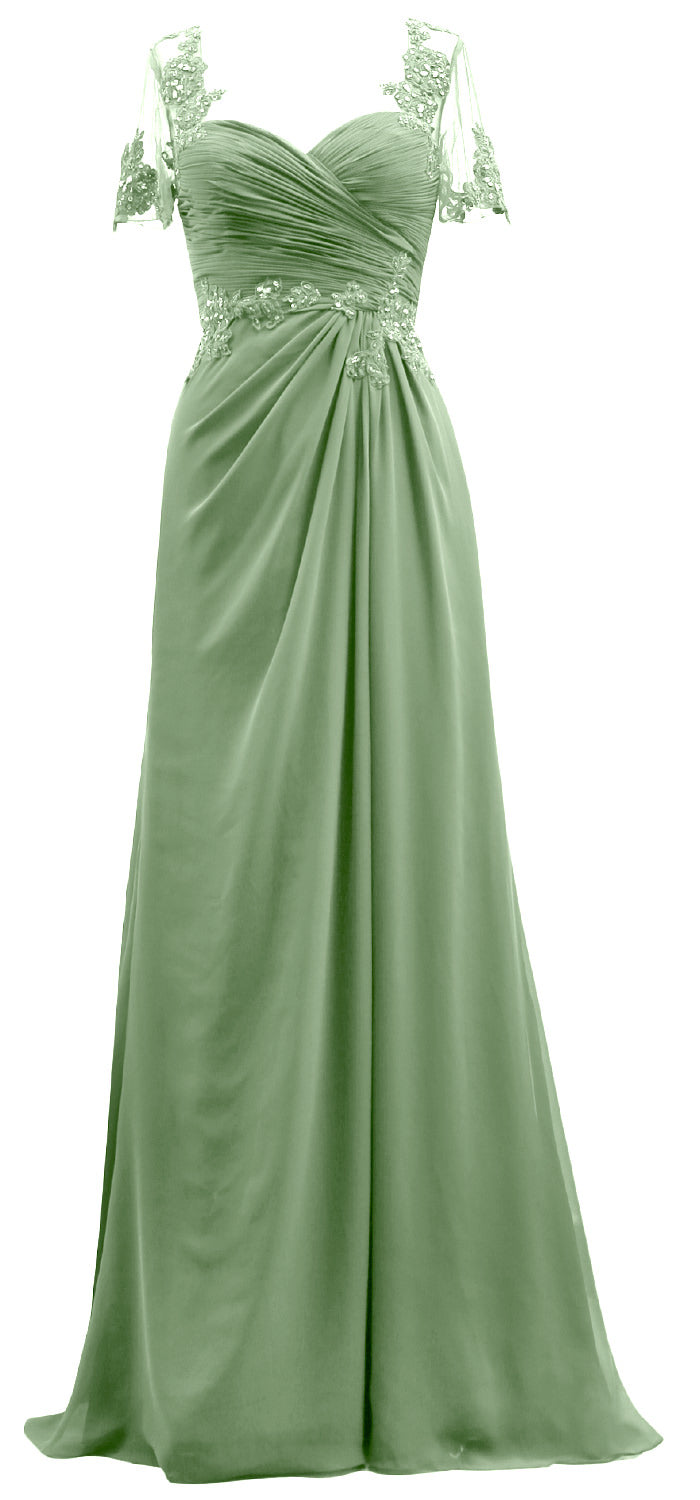 MACloth Damen Kurze Ärmel Spitze Formelles Abendkleid Maxikleid für die Brautmutter