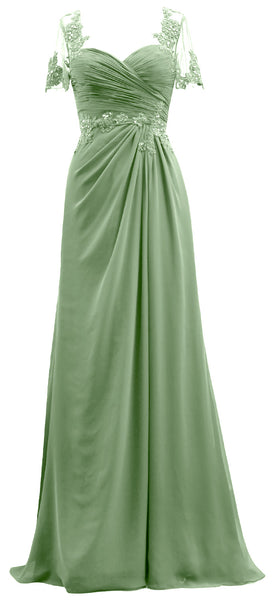 MACloth Women Short Sleeves Lace Formal Evening Gown Maxi Mother of Bride Dress
