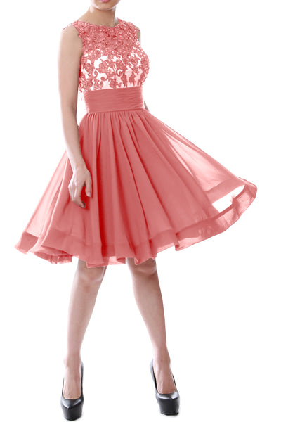 MACloth Women Beaded Lace Chiffon Short Prom Formal Dress Cocktail Party Gown